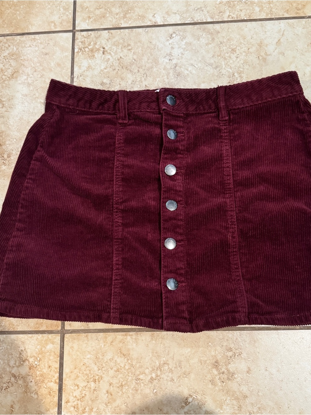 BONGO Corduroy Button-Front Mini Skirt in Deep Wine
